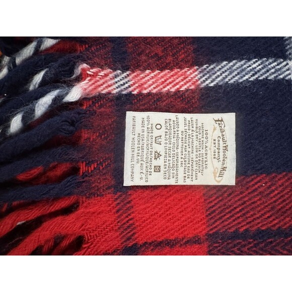 Faribault Woolen Mills Co Red Plaid Tartan Fringed Acrylic Blanket Lap Throw - Picture 2 of 2